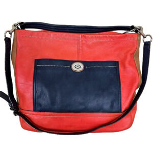 COACH Color Block Hobo Bag F24369 Vermillion Park Orange